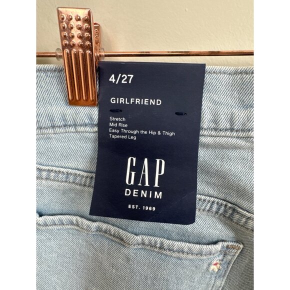 Gap Denim Girlfriend Jeans Light Wash 4/27 Embroidered Floral Stretch Mid Rise T - Picture 7 of 13